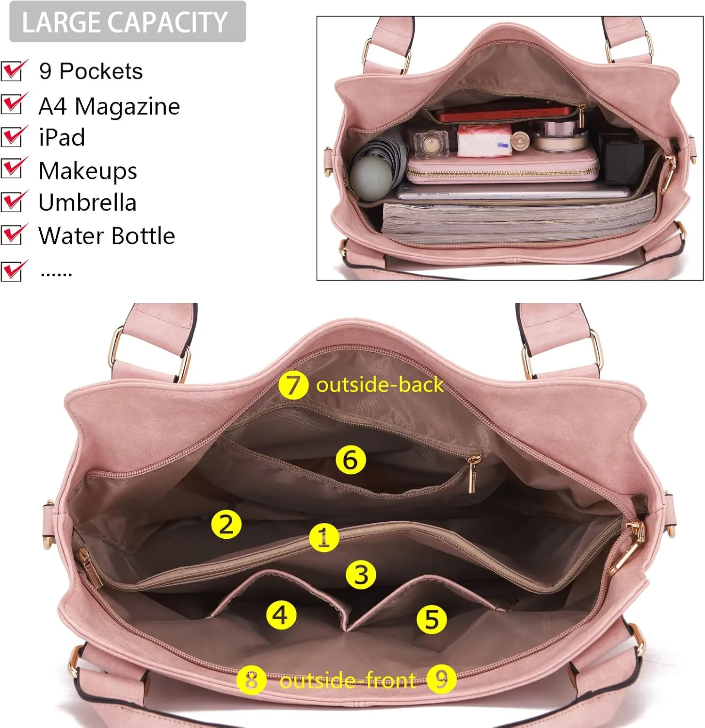 Soperwillton Purses for Women Large Shoulder Handbag Tote PU Leather Hobo Crossbody Bag Ladies Wallet Set 4pcs