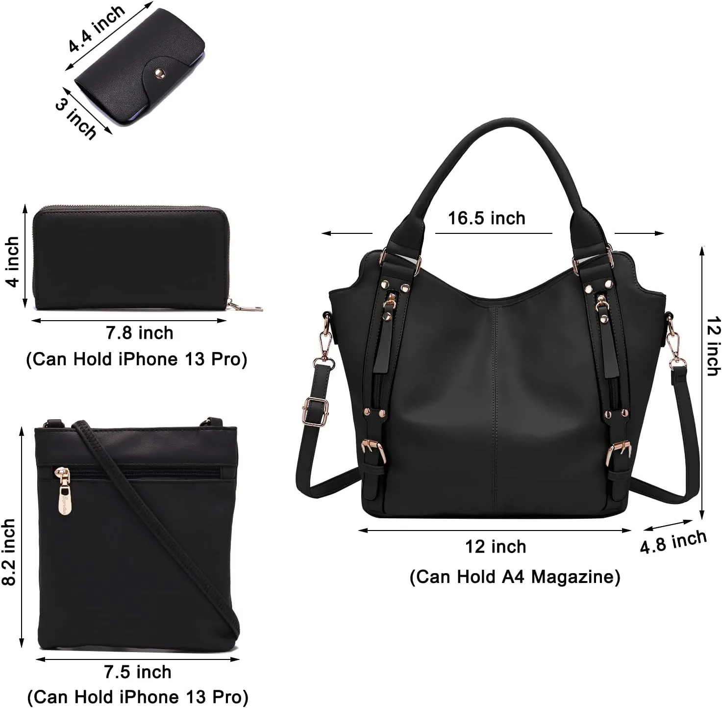 Soperwillton Purses for Women Large Shoulder Handbag Tote PU Leather Hobo Crossbody Bag Ladies Wallet Set 4pcs