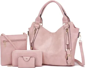 Soperwillton Purses for Women Large Shoulder Handbag Tote PU Leather Hobo Crossbody Bag Ladies Wallet Set 4pcs