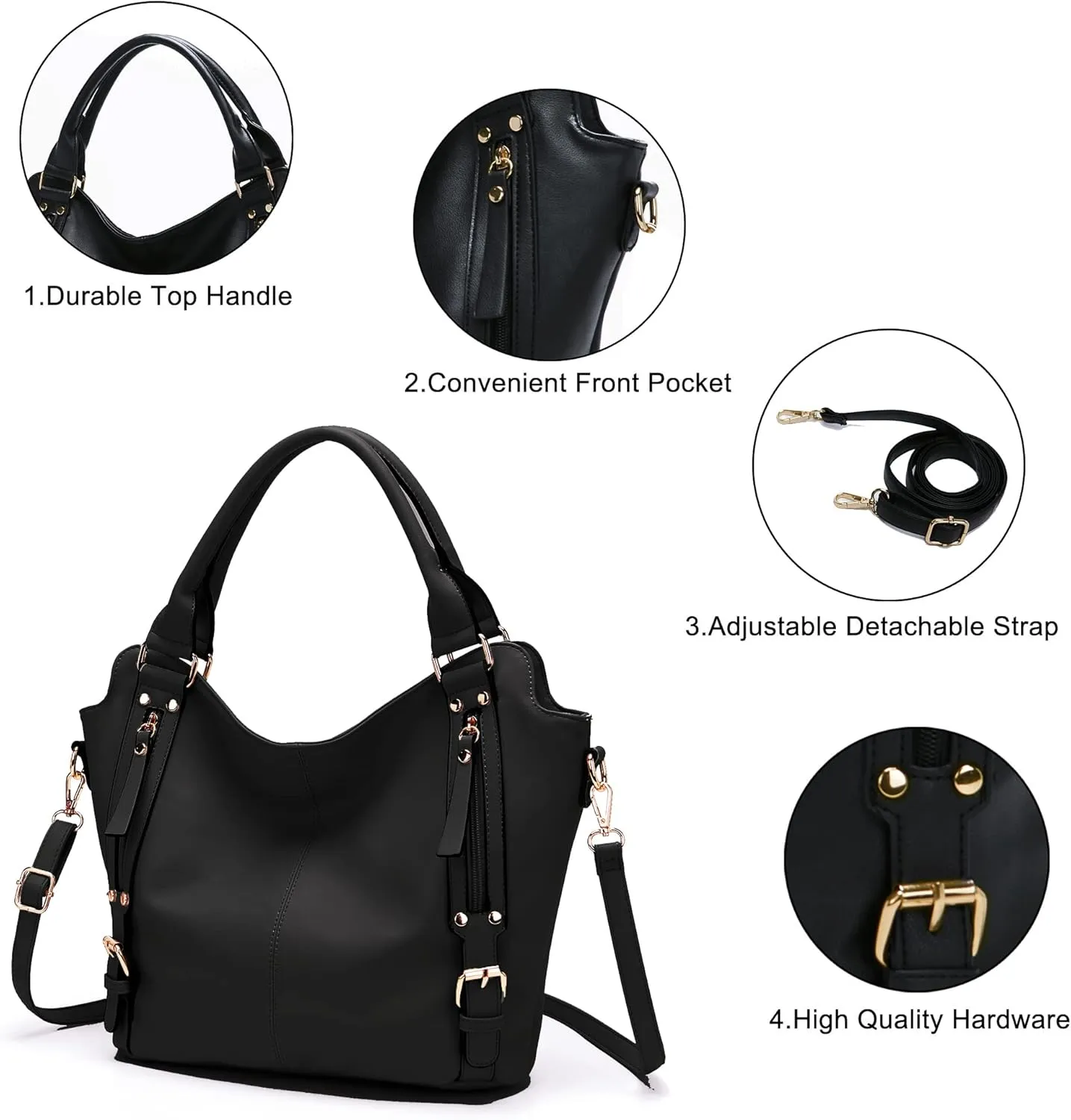 Soperwillton Purses for Women Large Shoulder Handbag Tote PU Leather Hobo Crossbody Bag Ladies Wallet Set 4pcs