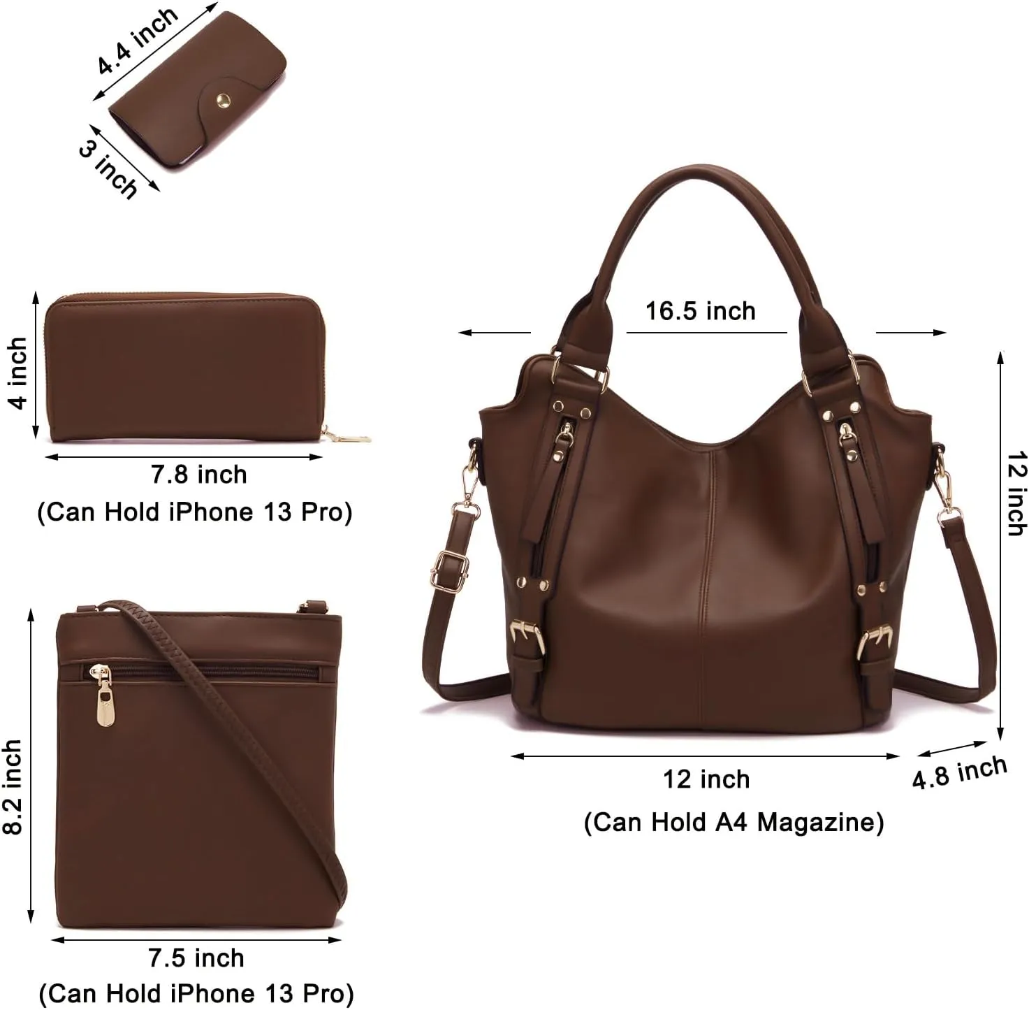 Soperwillton Purses for Women Large Shoulder Handbag Tote PU Leather Hobo Crossbody Bag Ladies Wallet Set 4pcs