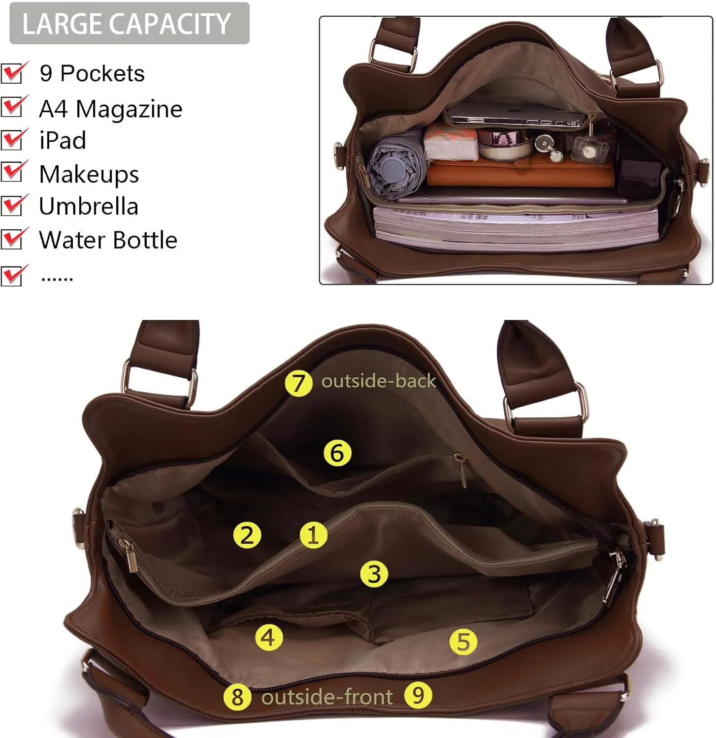 Soperwillton Purses for Women Large Shoulder Handbag Tote PU Leather Hobo Crossbody Bag Ladies Wallet Set 4pcs
