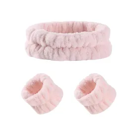 Spa Headband and Matching Wristbands for Washing Face, Adjustable Elastic Wash Wrist for Yoga Sports Make up Shower, 3pcs (Pink)