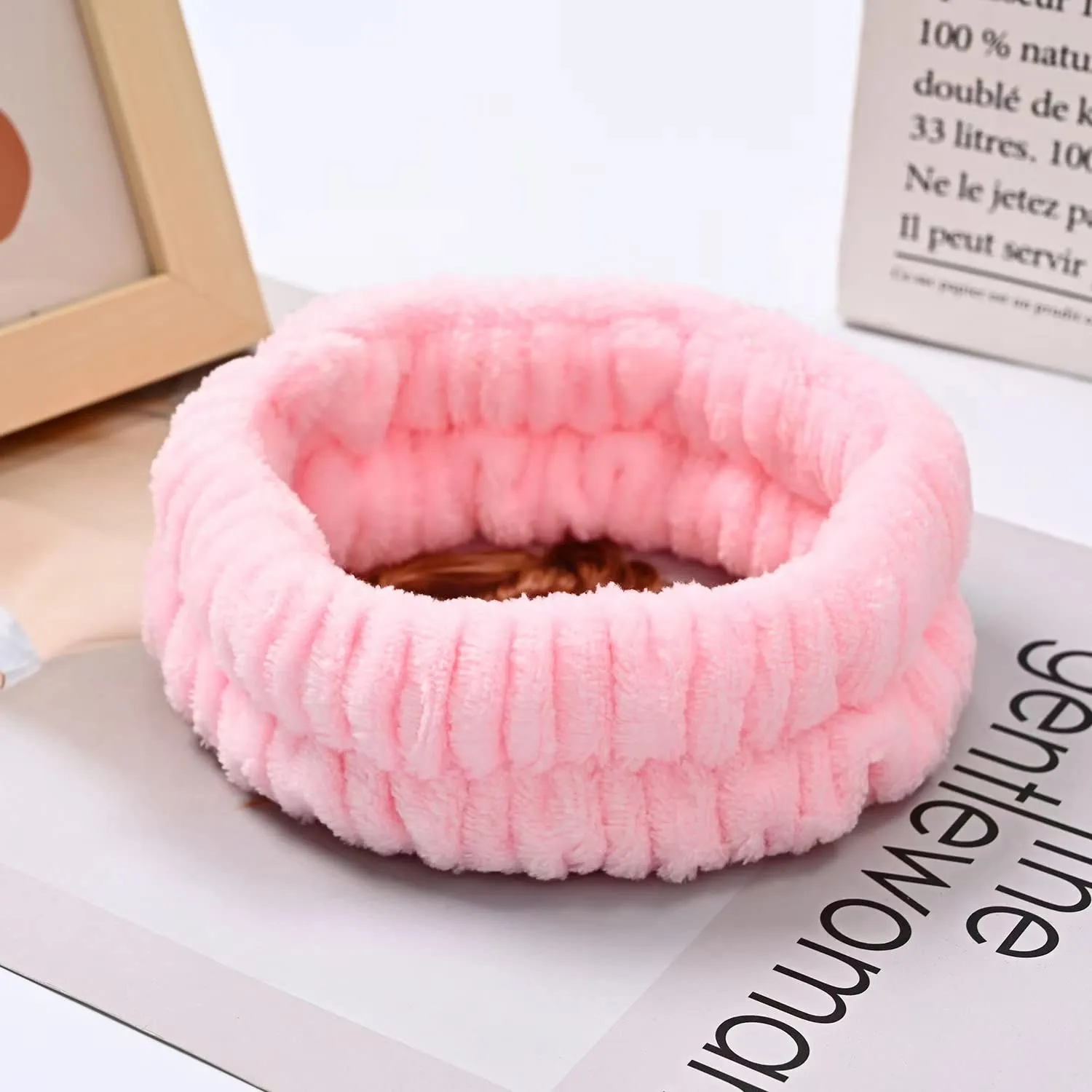 Spa Headband and Matching Wristbands for Washing Face, Adjustable Elastic Wash Wrist for Yoga Sports Make up Shower, 3pcs (Pink)