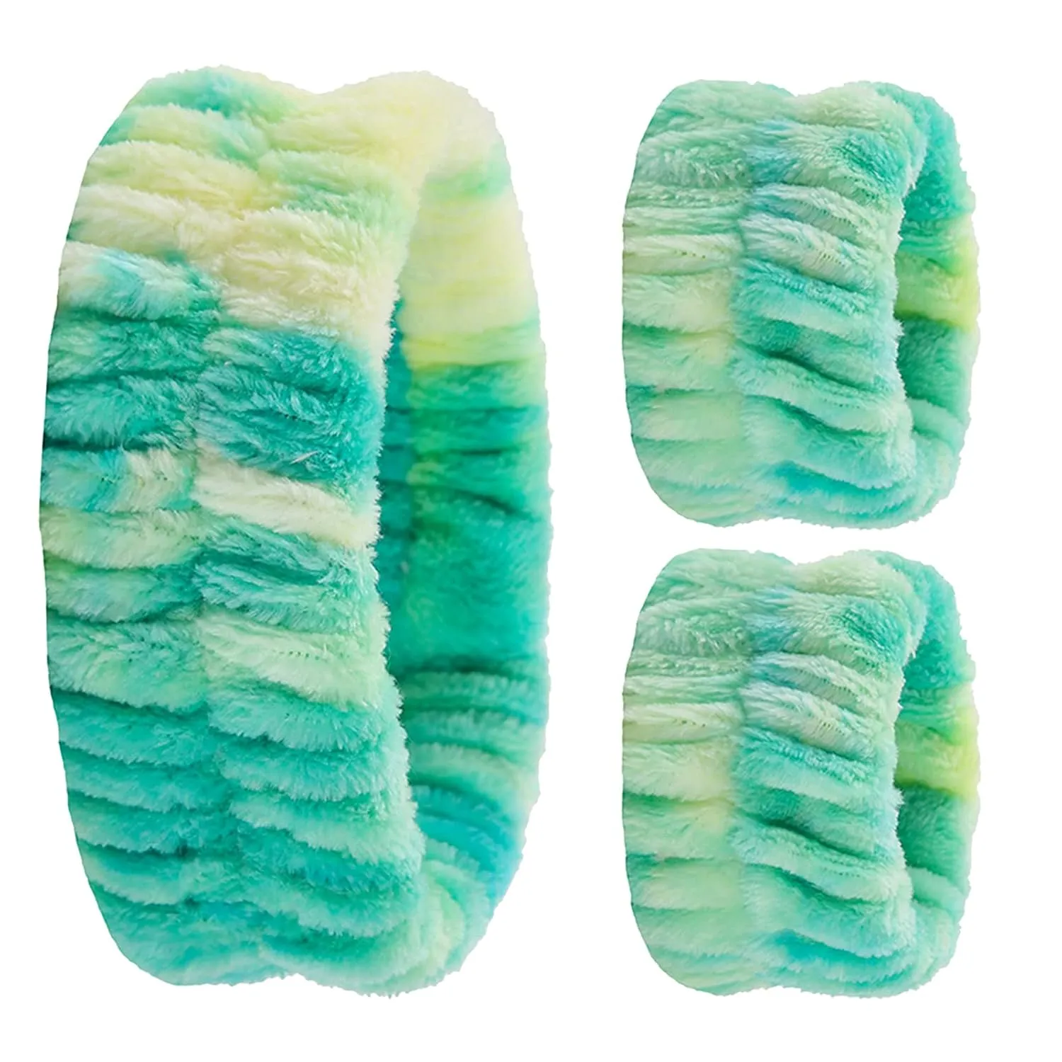 Spa Headband and Matching Wristbands for Washing FaceAdjustable Elastic Wash Wrist for Yoga Sports Make up Shower3pcs (Green)