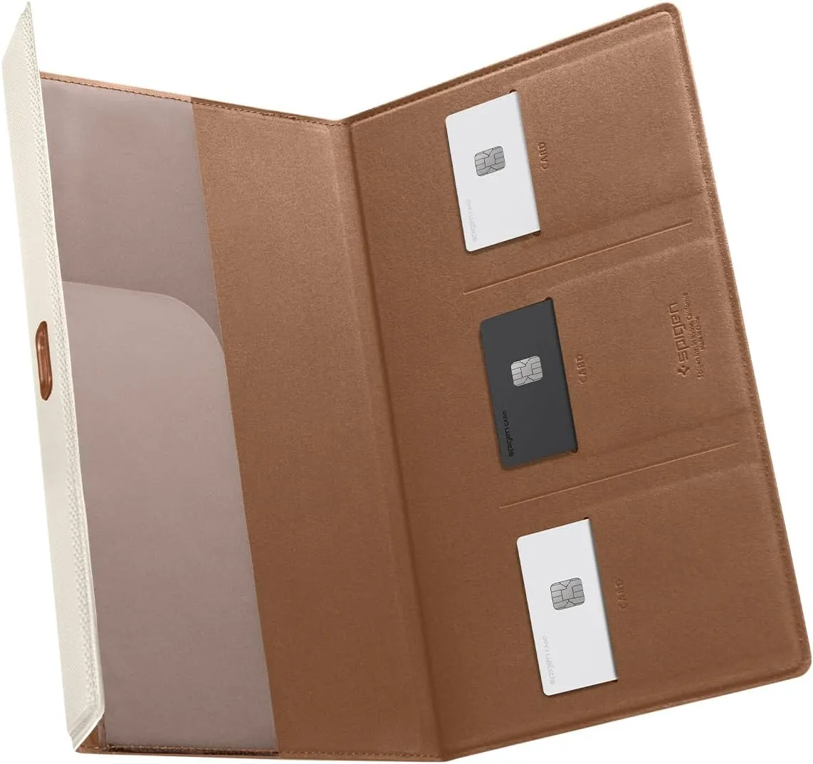 Spigen Car Registration and Insurance Card Holder Premium Velo Vegan Leather Designed for New Tesla Model Y 2025 Refresh 3/Y/S/X/Cybertruck Card Key, ID License Holder, Essential Document - Dune Beige