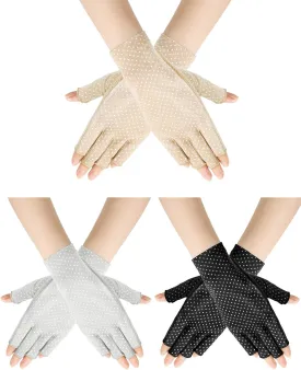 Sunblock Fingerless Gloves Non-slip UV Protection Driving Gloves Summer Outdoor Mittens for Women Girls
