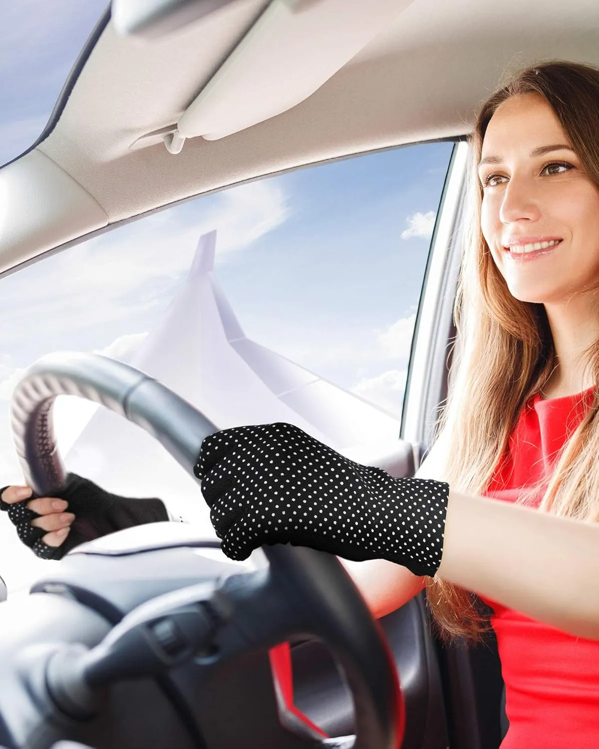 Sunblock Fingerless Gloves Non-slip UV Protection Driving Gloves Summer Outdoor Mittens for Women Girls