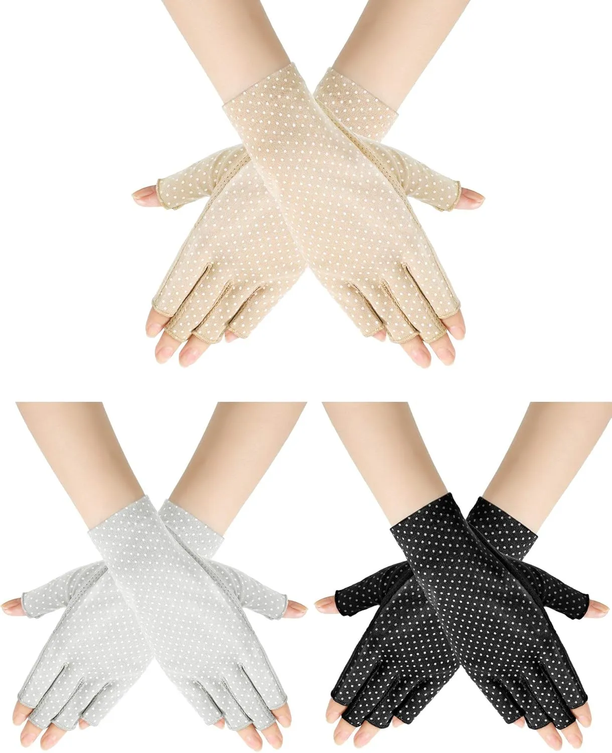 Sunblock Fingerless Gloves Non-slip UV Protection Driving Gloves Summer Outdoor Mittens for Women Girls