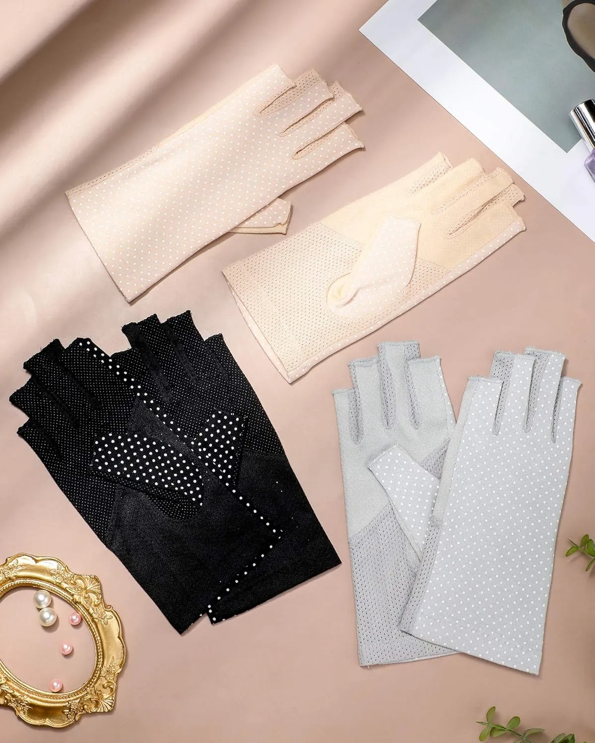 Sunblock Fingerless Gloves Non-slip UV Protection Driving Gloves Summer Outdoor Mittens for Women Girls