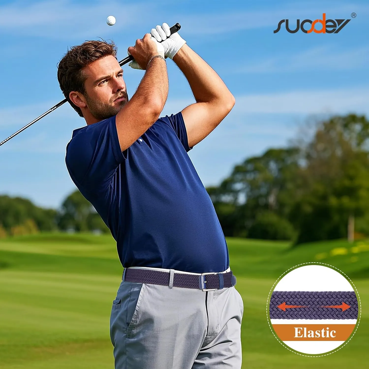 SUOSDEY Men Stretch Woven Belt Golf Braided Belt Casual Elastic Belt Web Belt for Jeans Pants