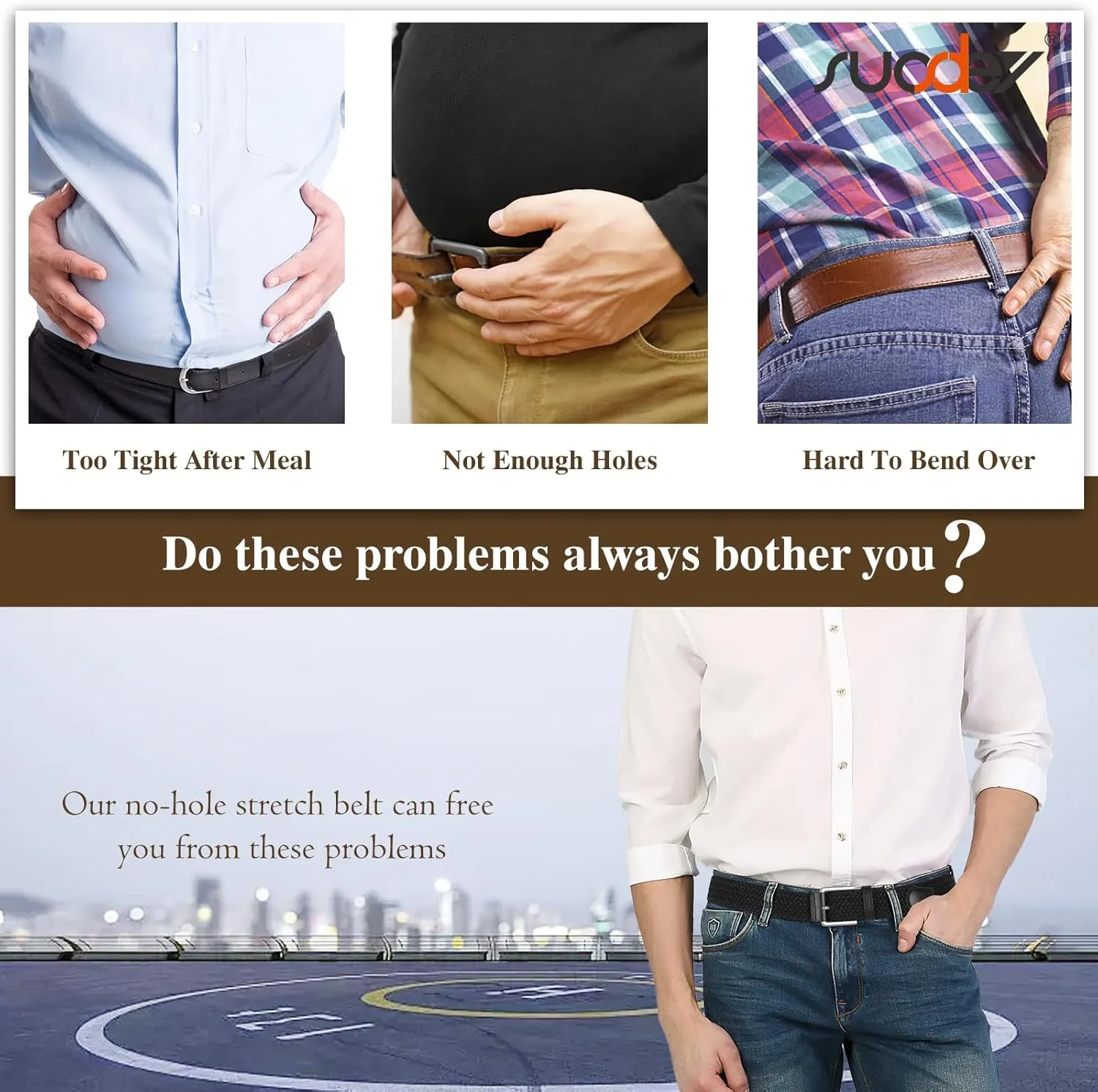 SUOSDEY Men Stretch Woven Belt Golf Braided Belt Casual Elastic Belt Web Belt for Jeans Pants