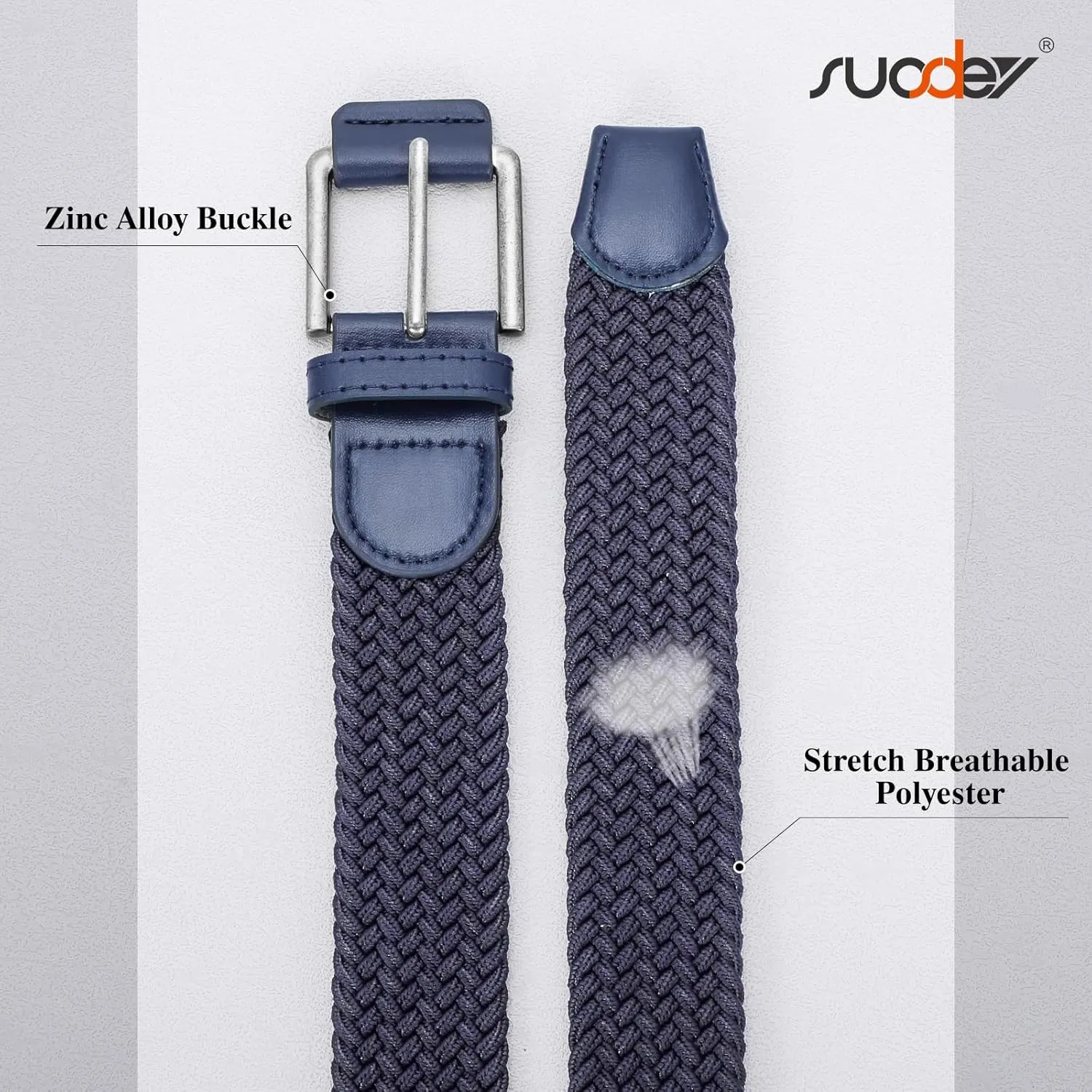 SUOSDEY Men Stretch Woven Belt Golf Braided Belt Casual Elastic Belt Web Belt for Jeans Pants