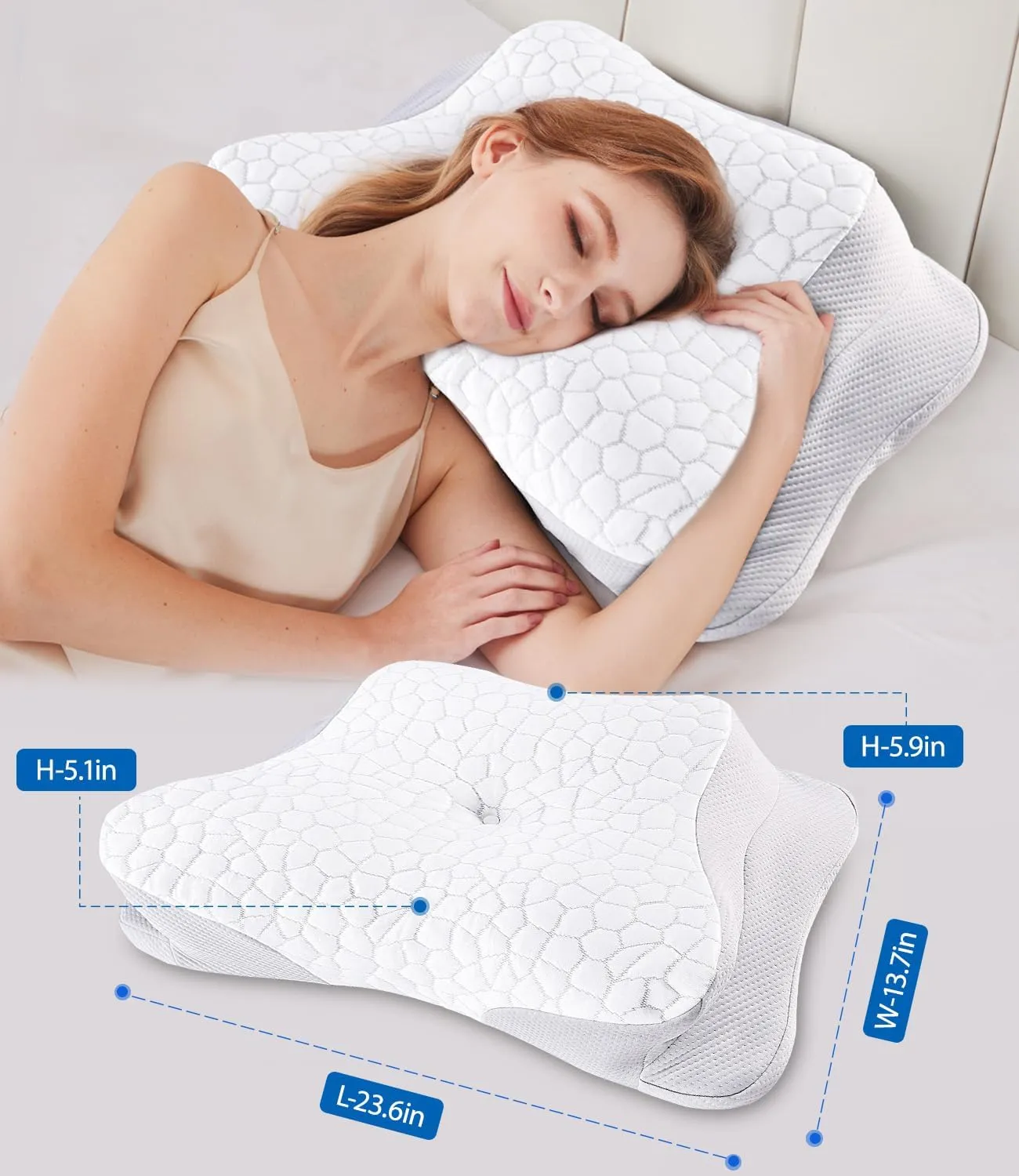 SUPA MODERN Cooling Cervical Neck Pillow for Sleeping, Contour Cool  Side Sleeper Pillow for Adults, Ergonomic Memory Foam Orthopedic Neck Pain Relief, Stomach Sleeping with Luxury Cool Cover