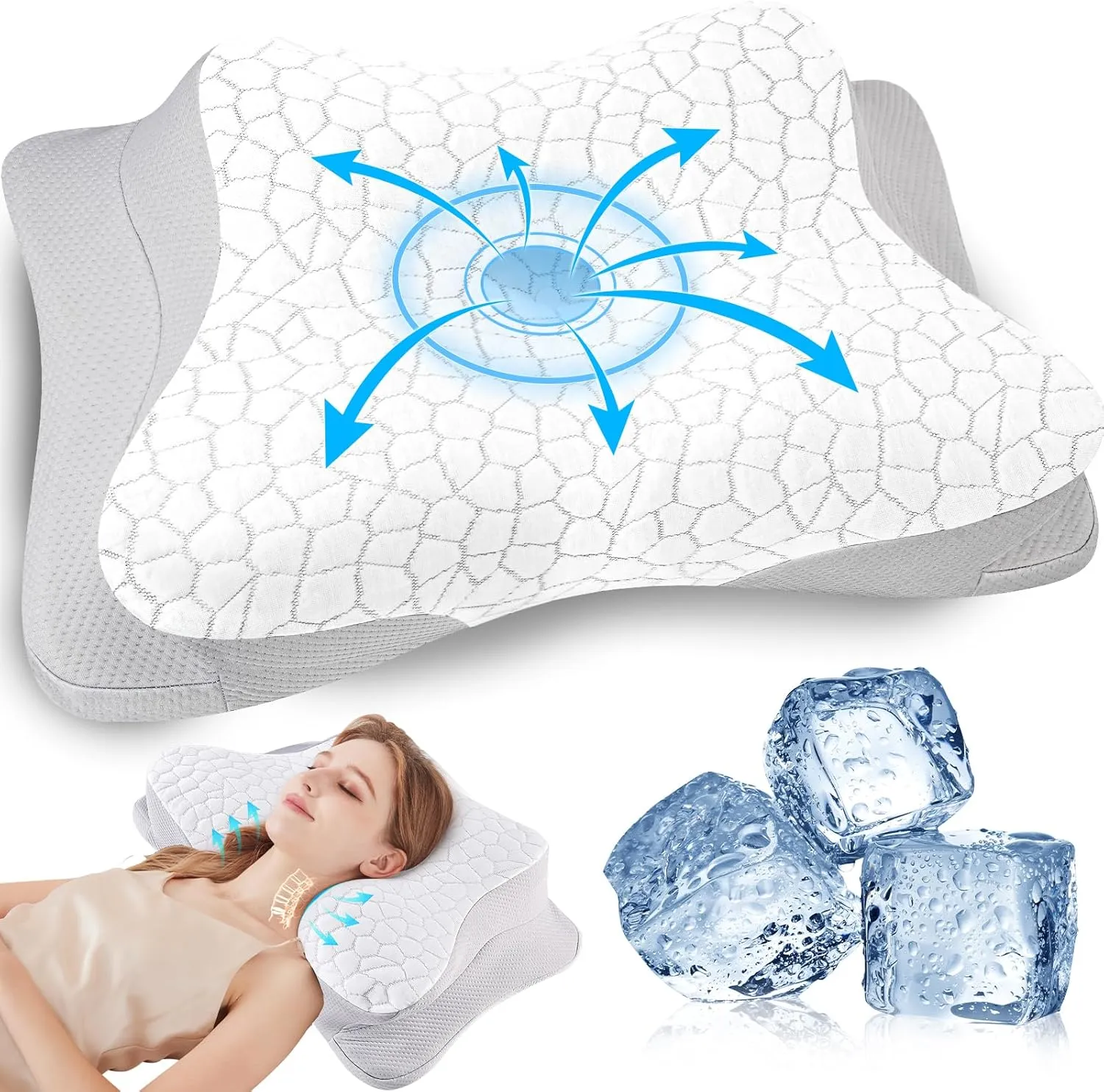 SUPA MODERN Cooling Cervical Neck Pillow for Sleeping, Contour Cool  Side Sleeper Pillow for Adults, Ergonomic Memory Foam Orthopedic Neck Pain Relief, Stomach Sleeping with Luxury Cool Cover