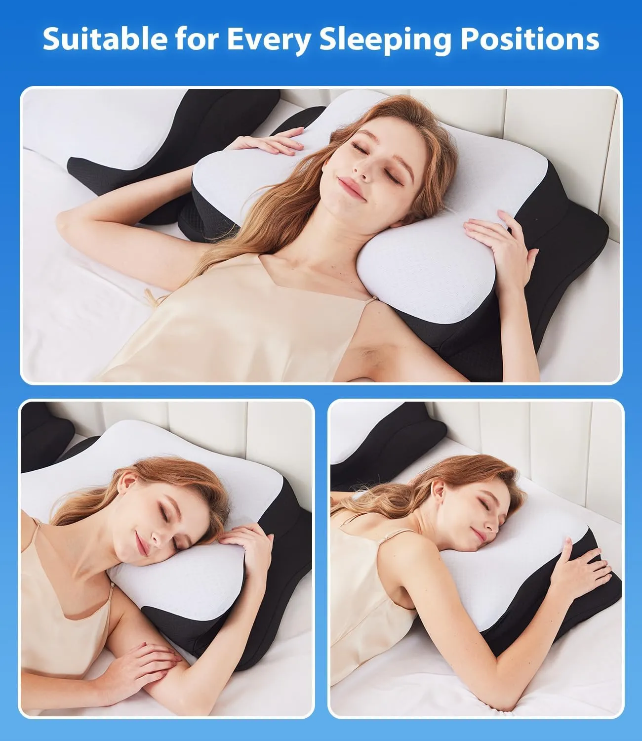SUPA MODERN Cooling Cervical Neck Pillow for Sleeping, Contour Side Sleeper Pillow for Adults, Ergonomic Memory Foam Orthopedic Neck Pain Relief, Stomach Sleeping with Luxury Cool Cover