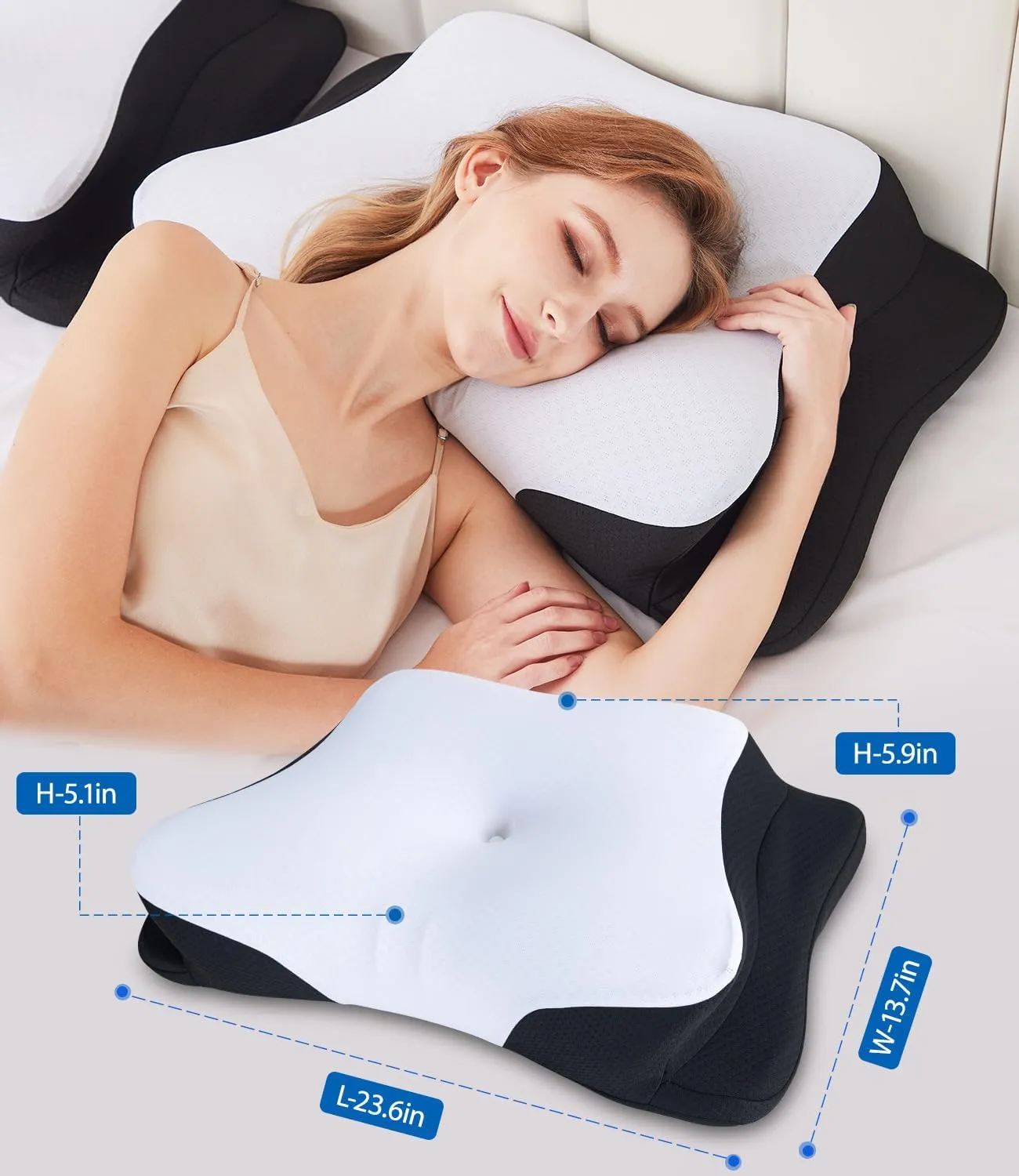SUPA MODERN Cooling Cervical Neck Pillow for Sleeping, Contour Side Sleeper Pillow for Adults, Ergonomic Memory Foam Orthopedic Neck Pain Relief, Stomach Sleeping with Luxury Cool Cover