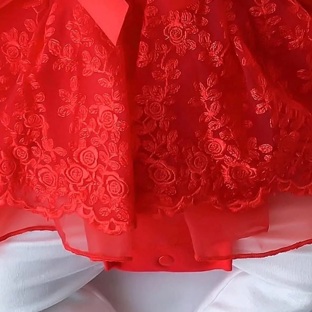 Toddler Baby Girl Long Sleeve Fall Dress Flower Lace Wedding First Birthday Baptism Christening Dresses with Hat Outfit