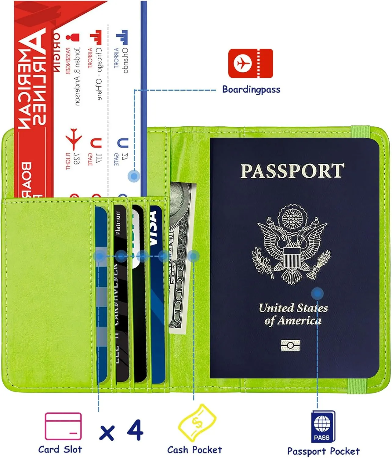 TOURSUIT RFID Blocking Passport Holder for Women Men, Leather Passport Travel Wallet with Metal 3D Metal Badge, Travel Document Holder Cover Accessories (Green)