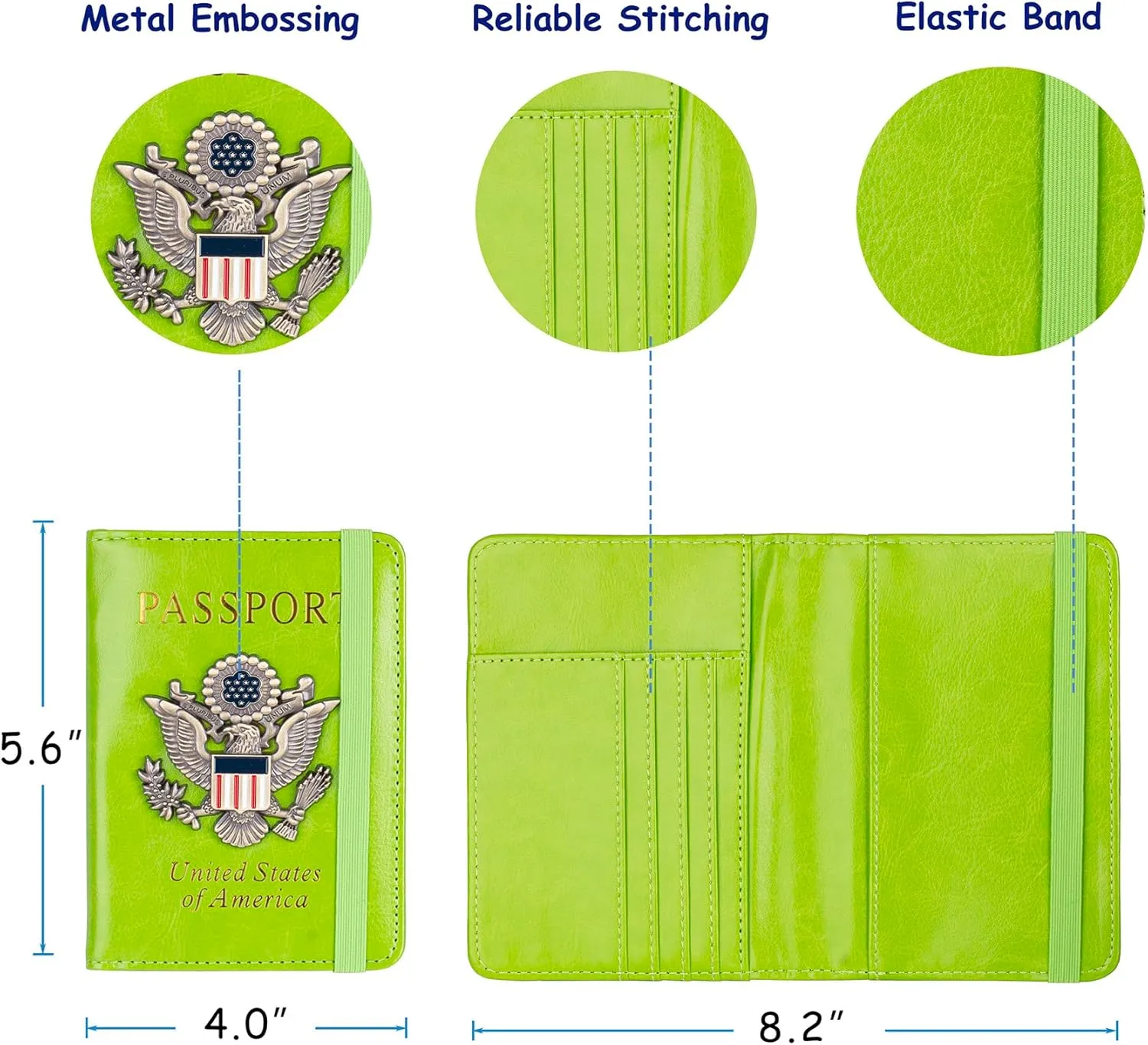 TOURSUIT RFID Blocking Passport Holder for Women Men, Leather Passport Travel Wallet with Metal 3D Metal Badge, Travel Document Holder Cover Accessories (Green)