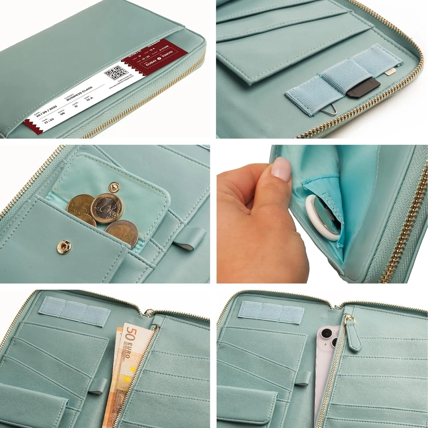 Travel Document Organizer - RFID Passport Wallet Case Family Holder Id Wristlet