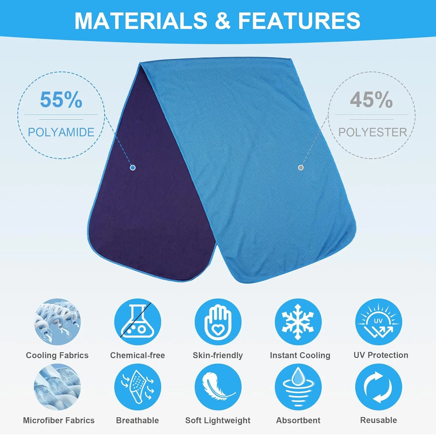 U-pick Cooling Towels (40"x12"), Cooling Towel for Neck and Face, Soft Breathable Chill Ice Towel, Stay Cool Sweat Rags for Gym, Yoga, Workout, Exercise, Sport, Beach, Camping, Cruise