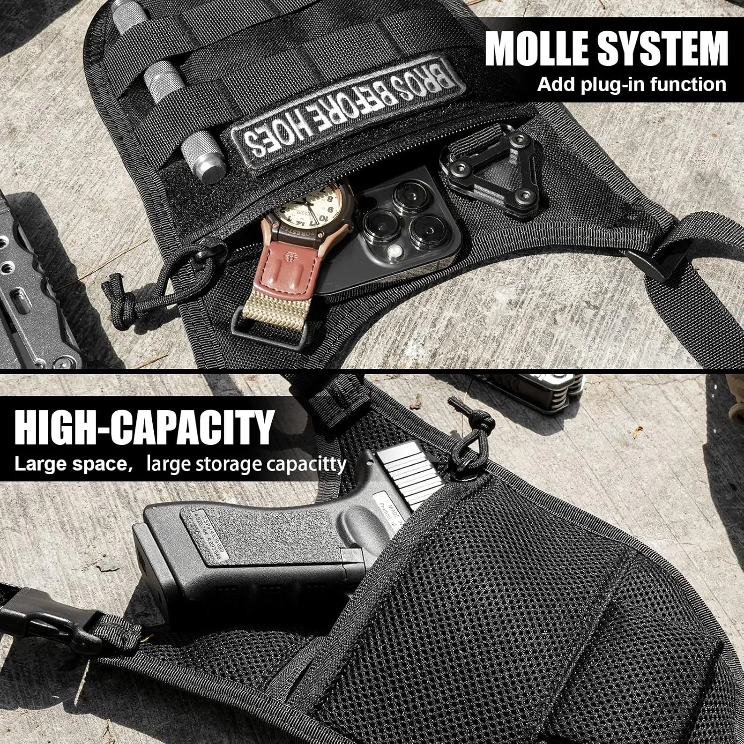 Underarm sling bag for men,Slim anti theft Conceal Carry crossbody tactical Chest Molle bag with Elastic Waistband