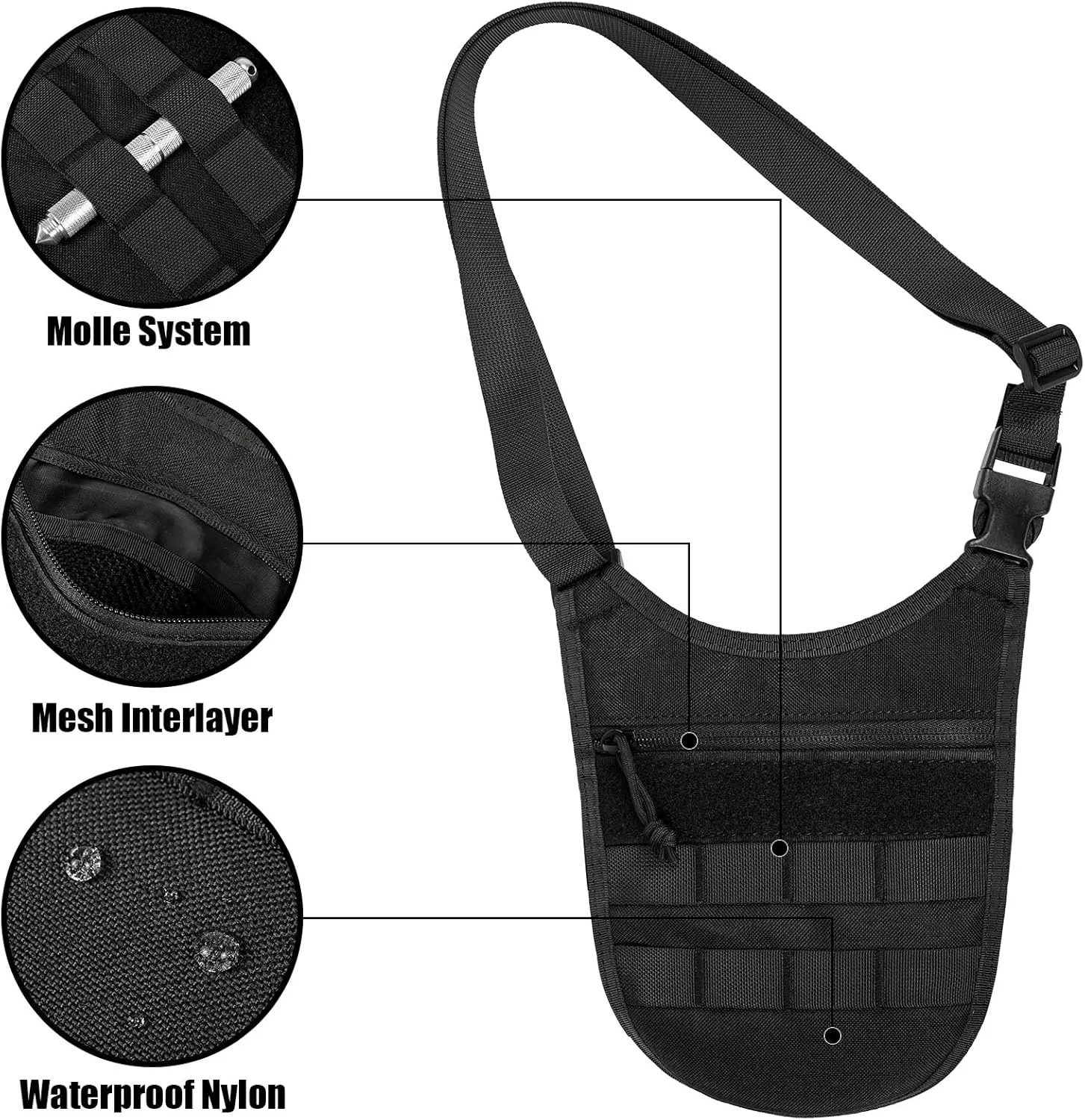 Underarm sling bag for men,Slim anti theft Conceal Carry crossbody tactical Chest Molle bag with Elastic Waistband