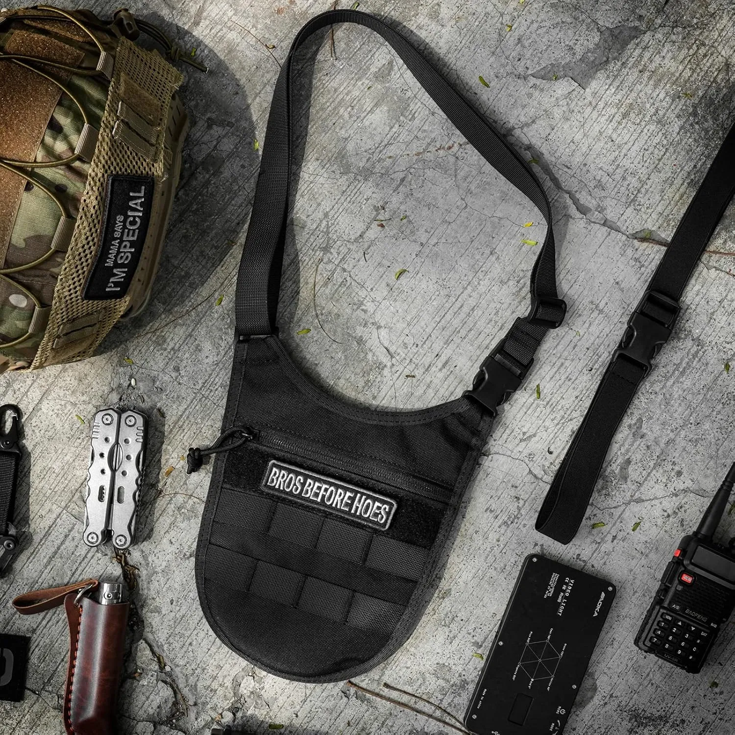 Underarm sling bag for men,Slim anti theft Conceal Carry crossbody tactical Chest Molle bag with Elastic Waistband