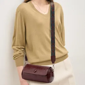 Vegan Leather Crossbody Bag for Women, Small Shoulder Purse with Wide Strap
