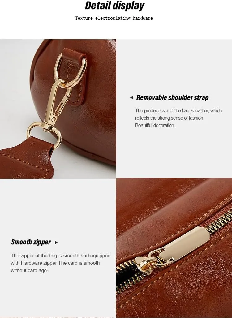 Vegan Leather Crossbody Bag for Women, Small Shoulder Purse with Wide Strap