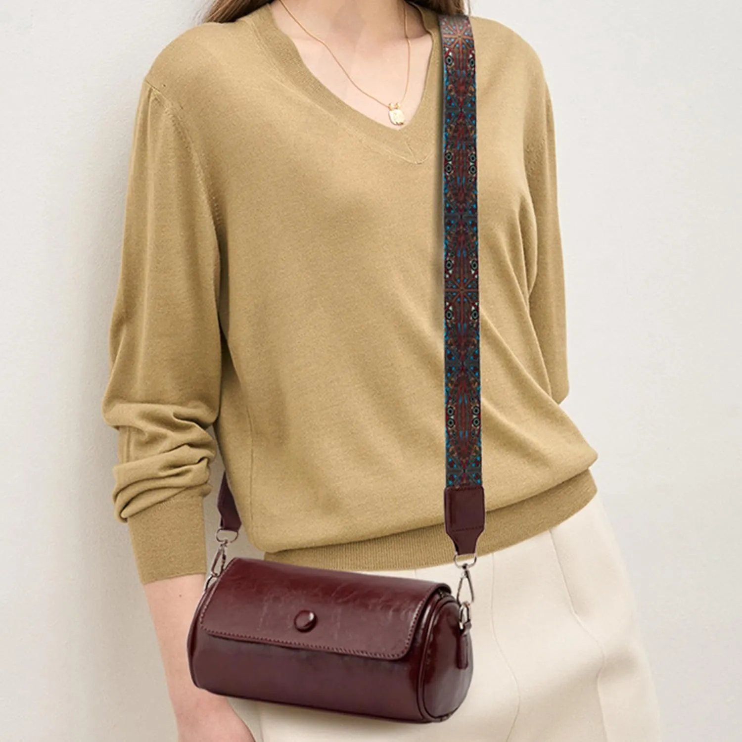 Vegan Leather Crossbody Bag for Women, Small Shoulder Purse with Wide Strap