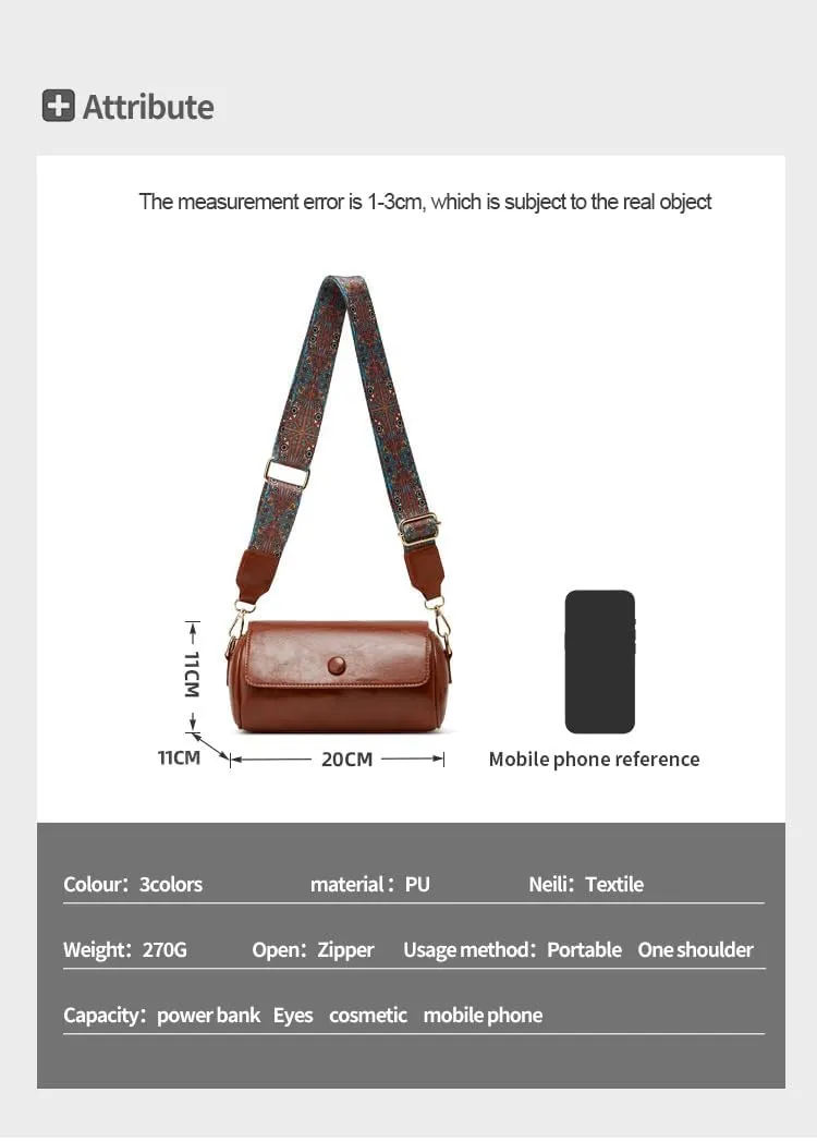 Vegan Leather Crossbody Bag for Women, Small Shoulder Purse with Wide Strap