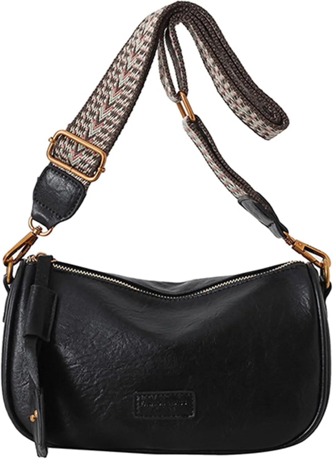 Vegan Leather Crossbody Bag for Women, Small Shoulder Purse with Wide Strap