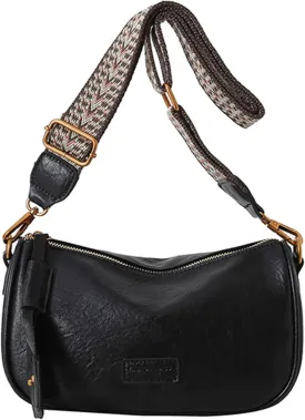 Vegan Leather Crossbody Bag for Women, Small Shoulder Purse with Wide Strap