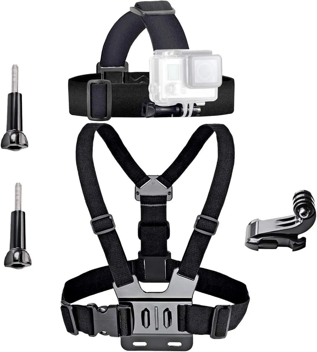 VVHOOY Action Camera Accessories Head Strap Mount Chest Harness Compatible with AKASO EK7000 Brave 4 Brave 7 LE V50X Native/GoPro Hero 13 12 11 10 9 8 7 6 5/VEMONT/Dragon Touch/HLS/Apexcam/REMALI