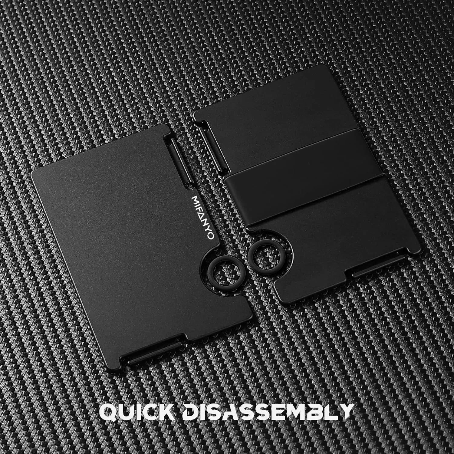 Wallet for Men, Minimalist Card Holder with Cash Strap, Slim Metal Front Pocket Wallet, RFID Blocking, Black, PM-01
