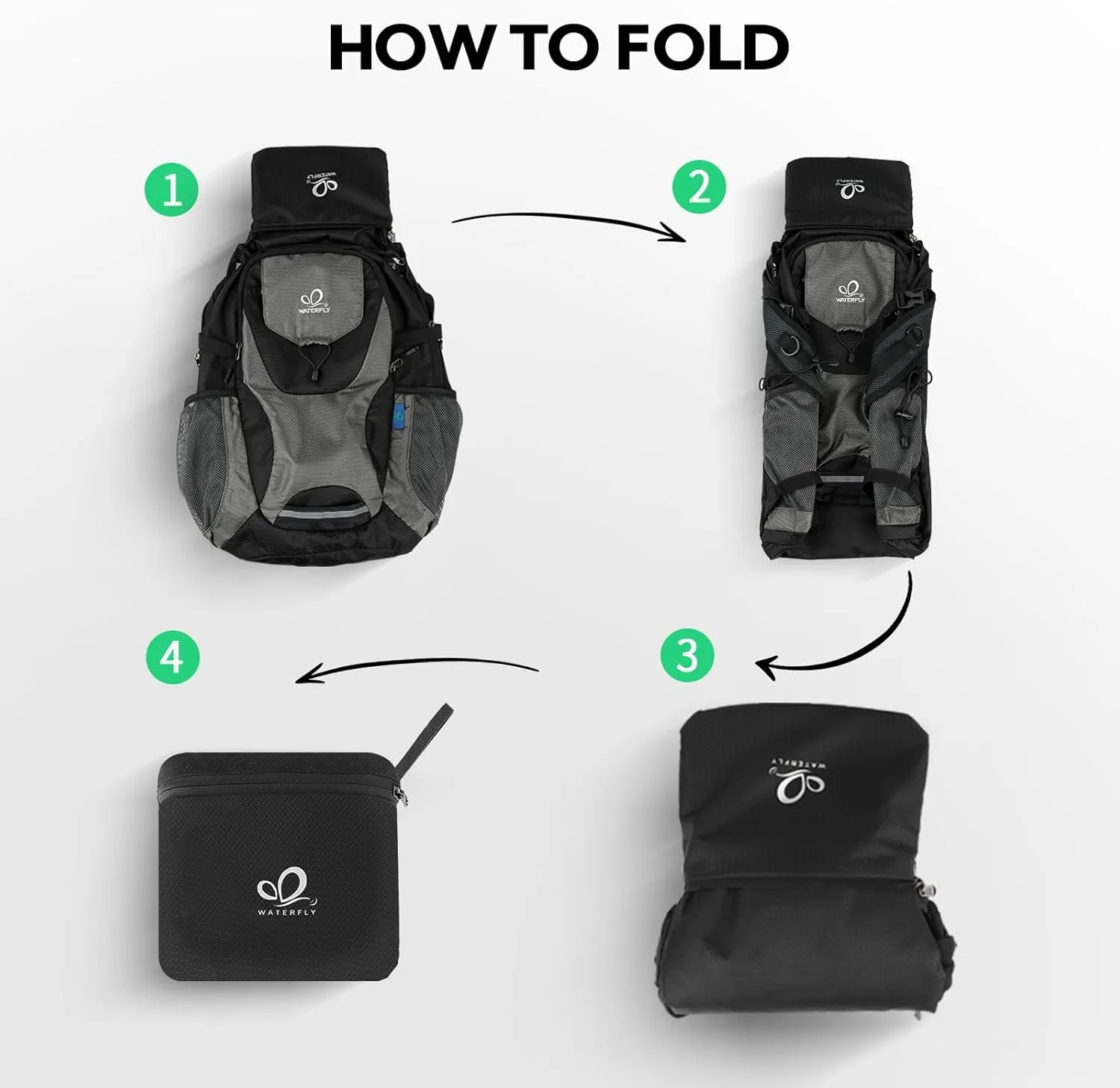 WATERFLY Lightweight Packable Hiking Backpack: 30L Foldable Travel Daypack Ultralight Camping Day Pack for Woman Man