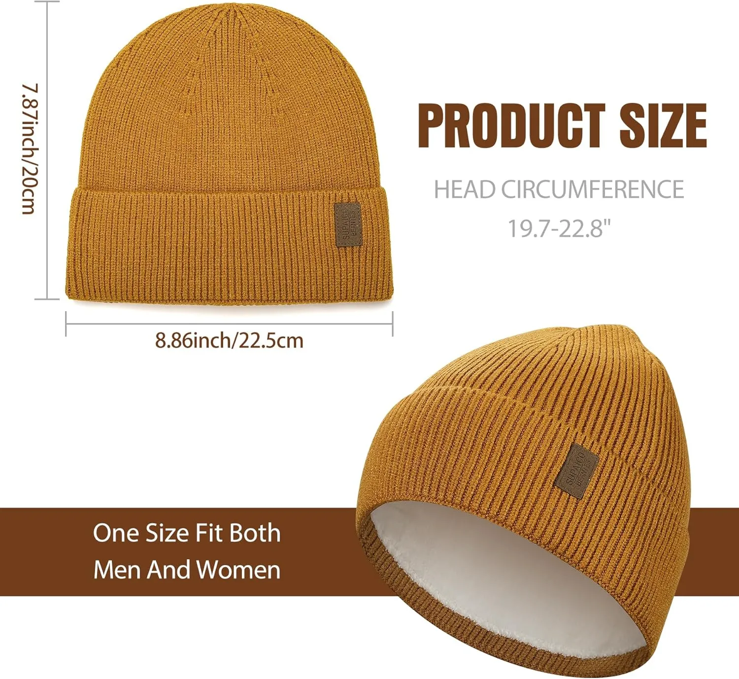 Winter Beanie Hat for Men Women Fleece Lined Knit Beanie Soft Cuffed Thick Warm Beanie Hats Unisex