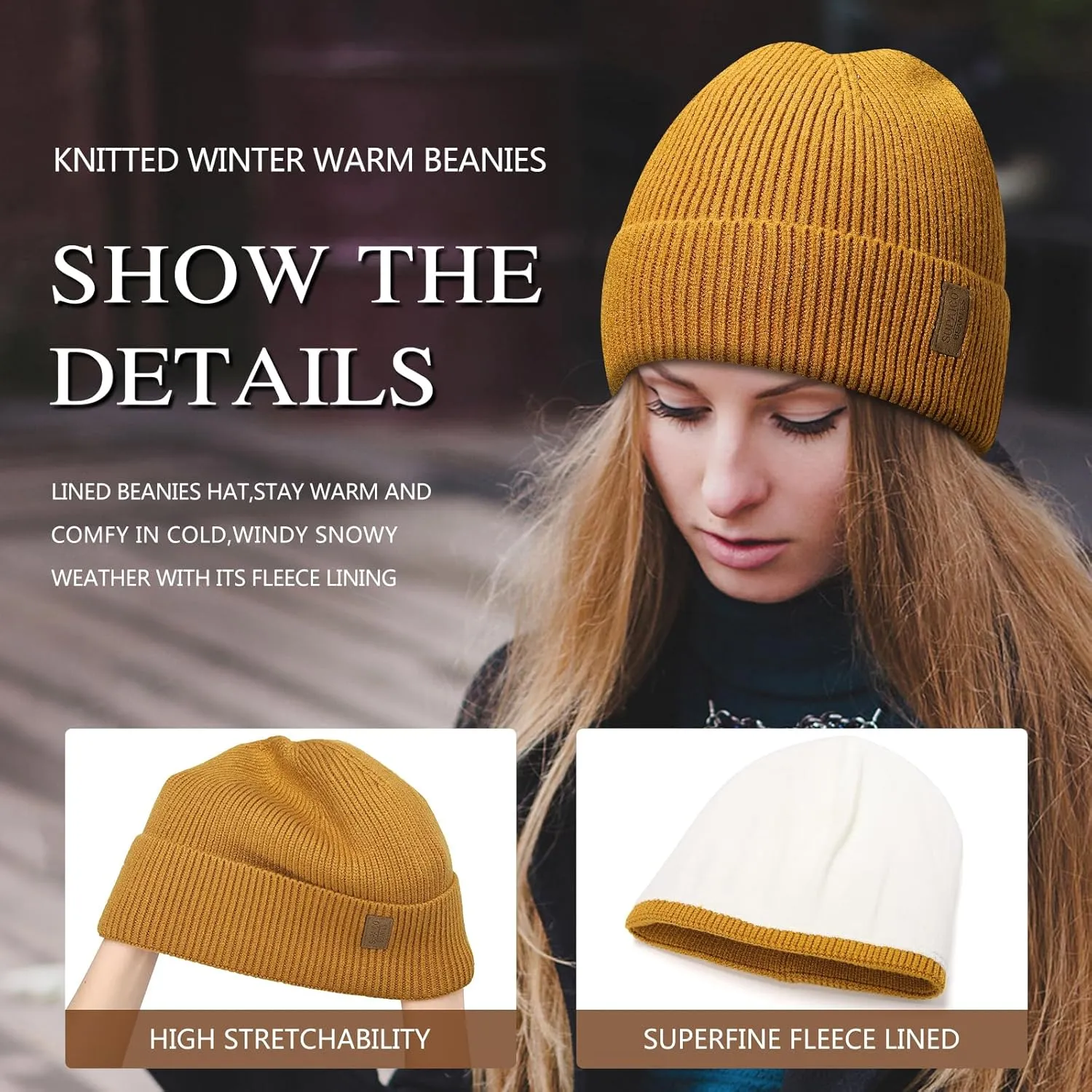 Winter Beanie Hat for Men Women Fleece Lined Knit Beanie Soft Cuffed Thick Warm Beanie Hats Unisex