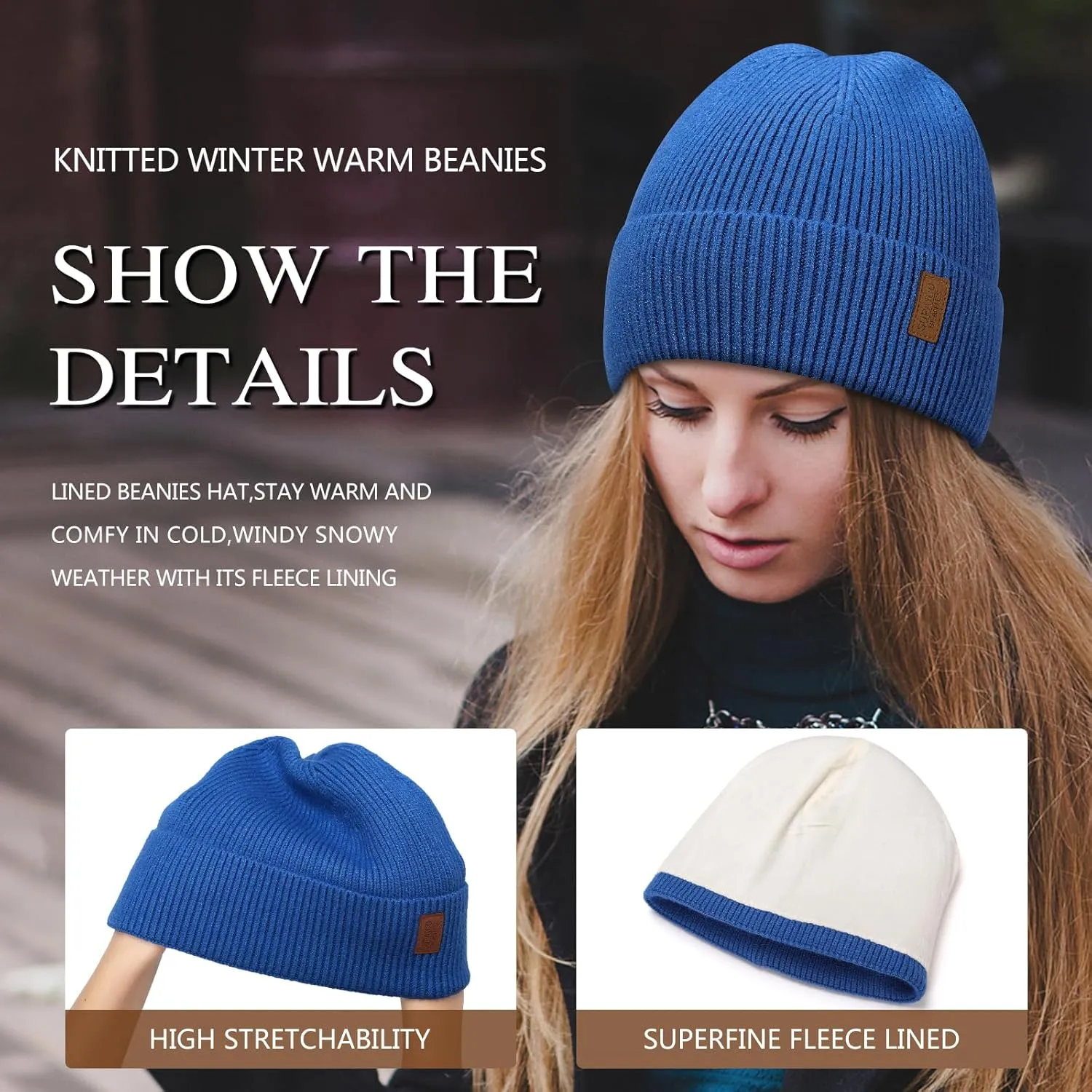 Winter Beanie Hat for Men Women Fleece Lined Knit Beanie Soft Cuffed Thick Warm Beanie Hats Unisex