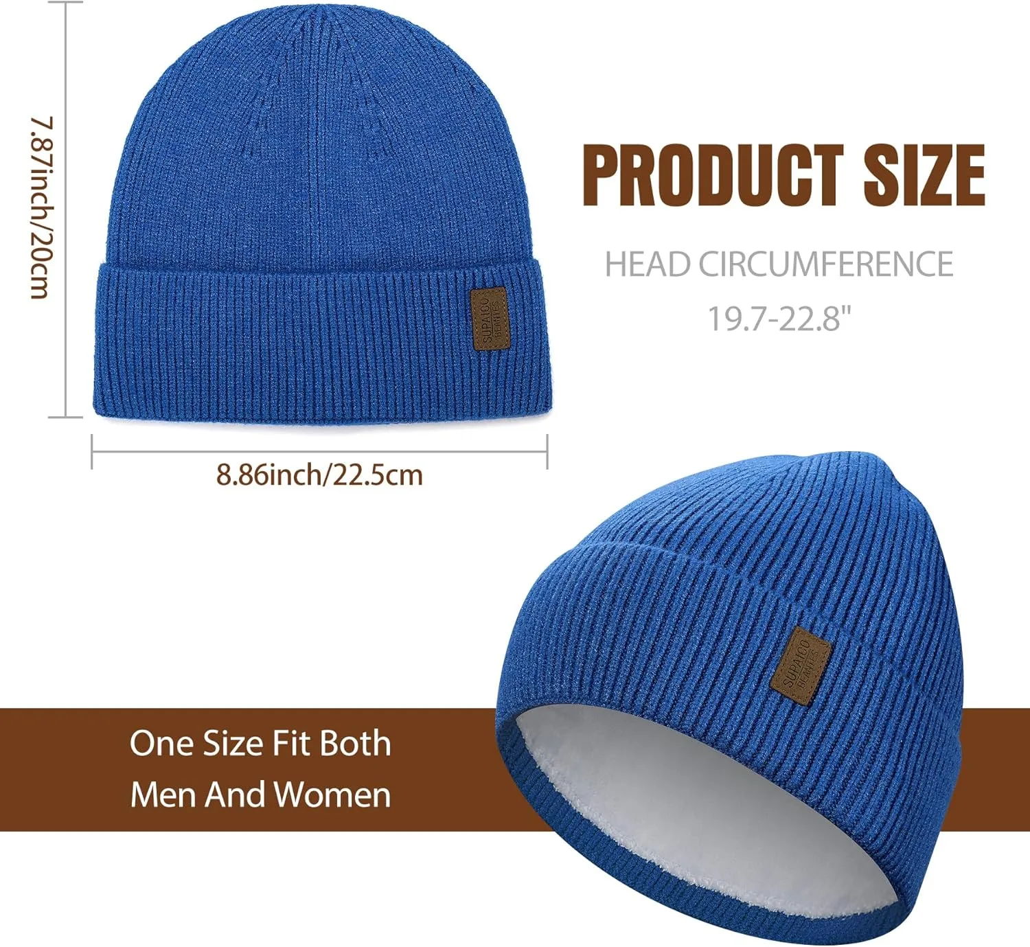 Winter Beanie Hat for Men Women Fleece Lined Knit Beanie Soft Cuffed Thick Warm Beanie Hats Unisex