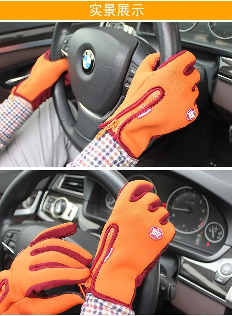 Winter Gloves Touch Screen Warm Gloves Cold Weather Windproof Cycling Driving Riding Bike Telefingers Thermal Gloves Non-Slip Silicone Gel Adjustable Full Finger Mittens