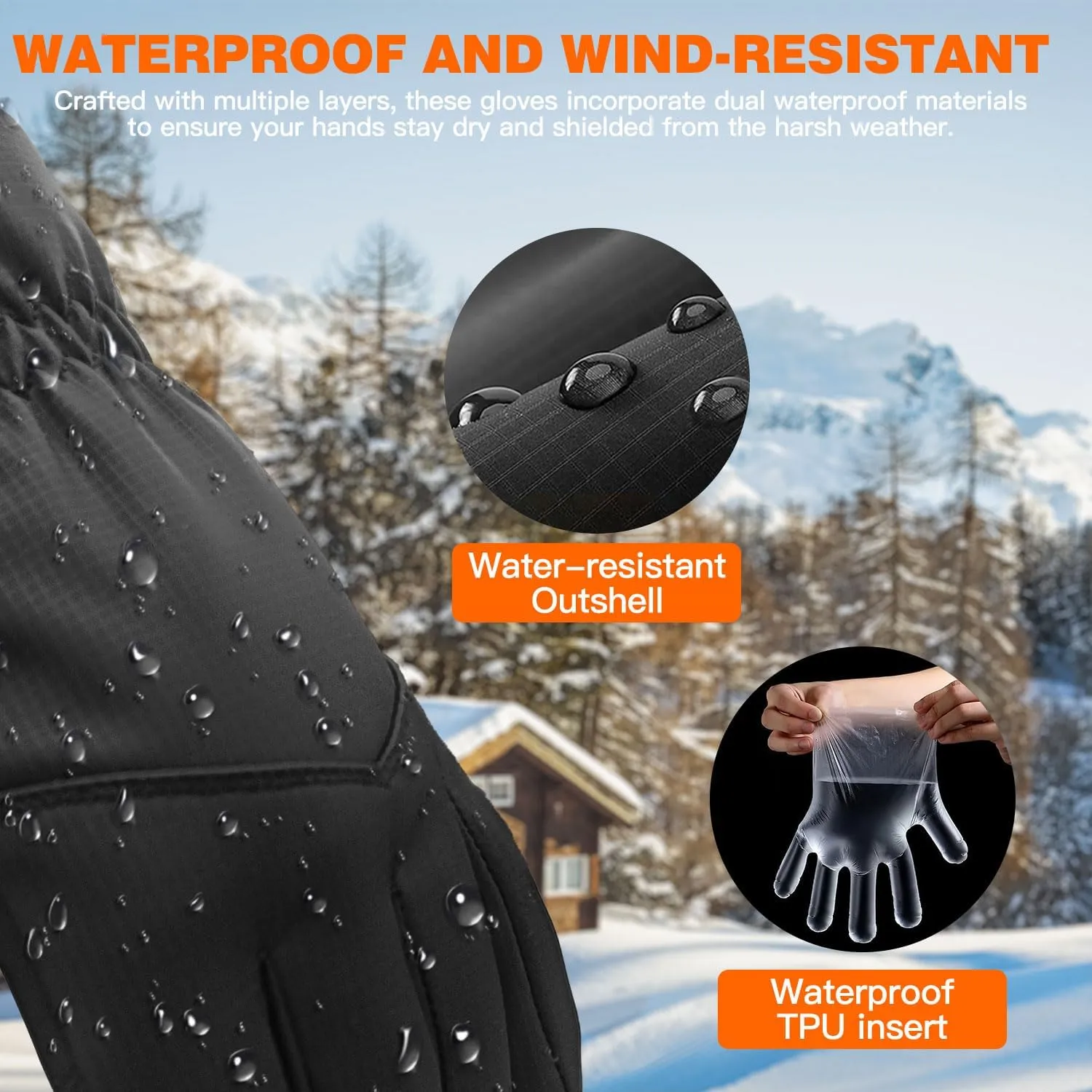 Winter Waterproof Gloves Men Women, Windproof Warm Ski Gloves for Cold Weather, Touch Screen Snow Warm, Running Driving Cycling