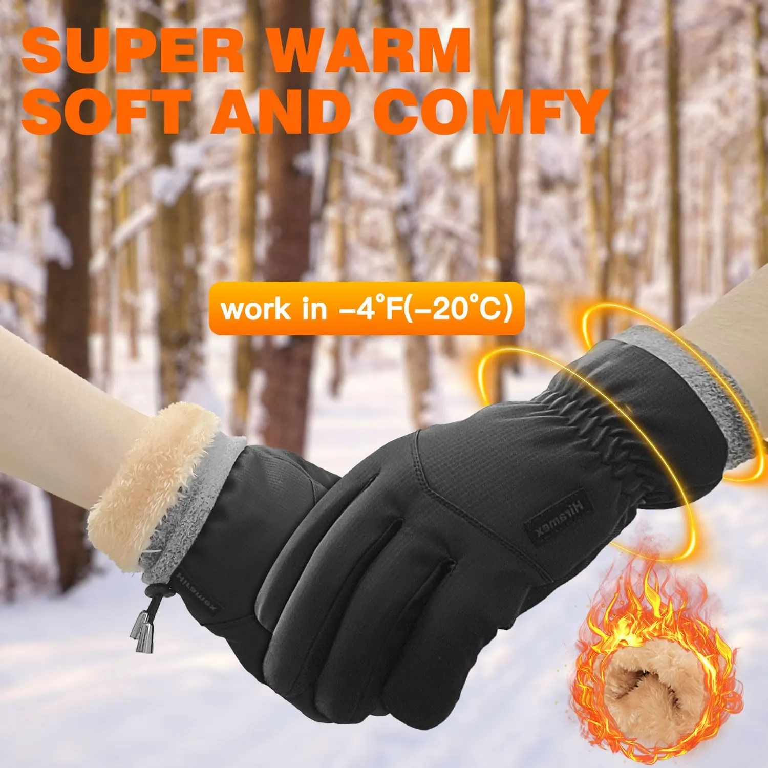 Winter Waterproof Gloves Men Women, Windproof Warm Ski Gloves for Cold Weather, Touch Screen Snow Warm, Running Driving Cycling