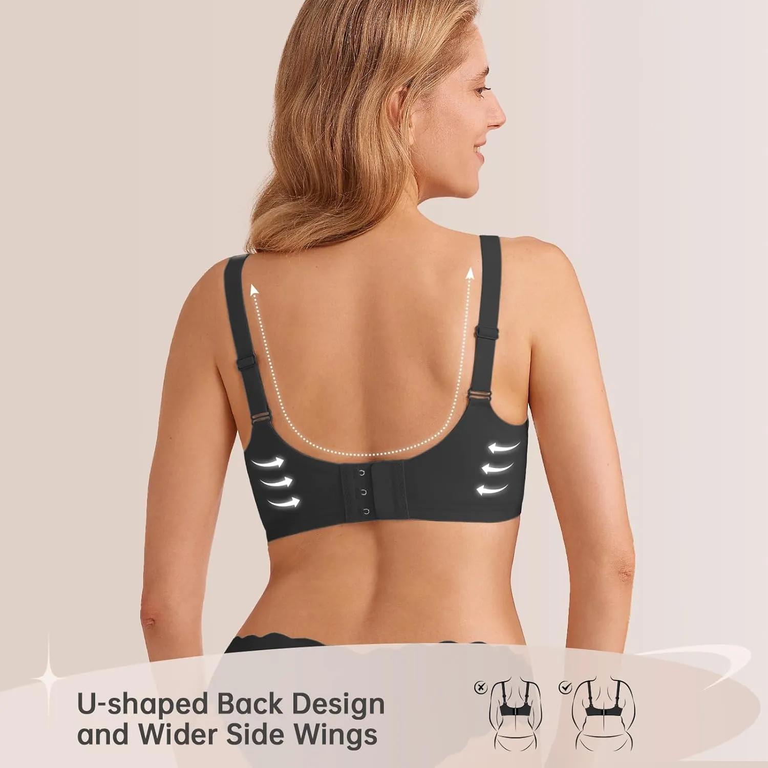 Wireless Seamless Bras for Women No Underwire Push Up Scalloped V Neck Full Coverage Support Bralettes Everyday Bras