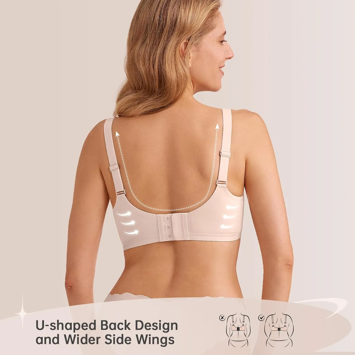 Wireless Seamless Bras for Women No Underwire Push Up Scalloped V Neck Full Coverage Support Bralettes Everyday Bras