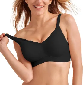 Wireless Seamless Bras for Women No Underwire Push Up Scalloped V Neck Full Coverage Support Bralettes Everyday Bras