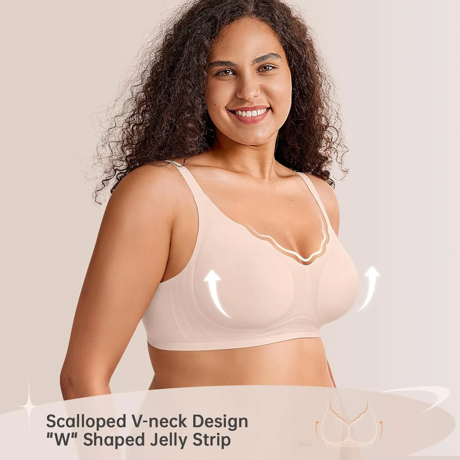Wireless Seamless Bras for Women No Underwire Push Up Scalloped V Neck Full Coverage Support Bralettes Everyday Bras