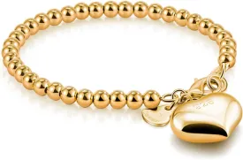 Women 925 Sterling Silver Round Bead Bracelet Minimalist 4-6MM 13-21CM Bell and Heart Pendant Prayer Beads Link Chain Bracelet Men Charm Jewelry Gift